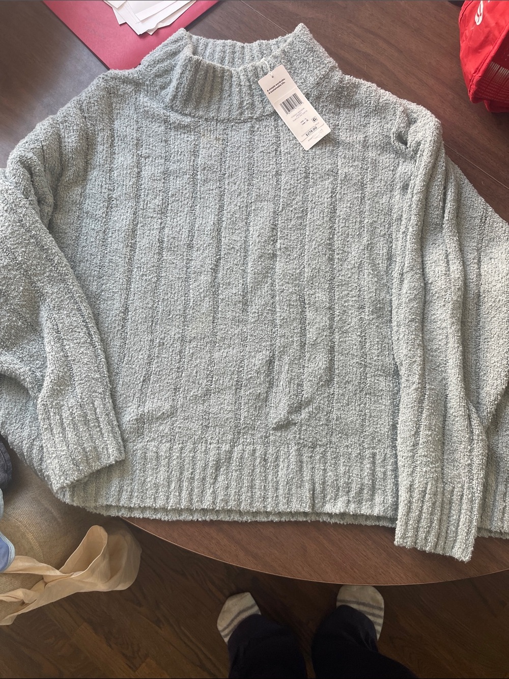 NWT Eileen Fisher Light Gray Ribbed Mock-Neck Sweater